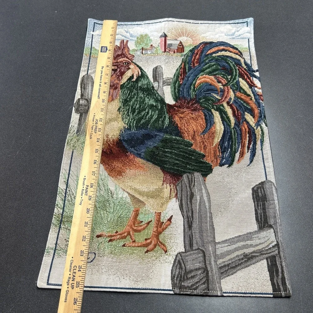 tapestry rooster wall hanging 17x26 includes wood decorative dowel rod